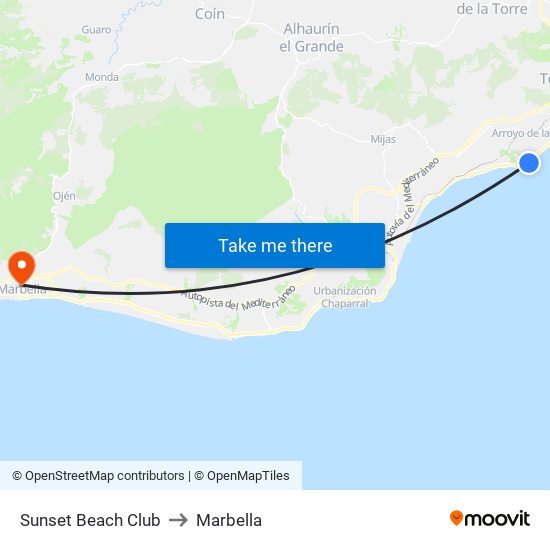 Sunset Beach Club to Marbella map