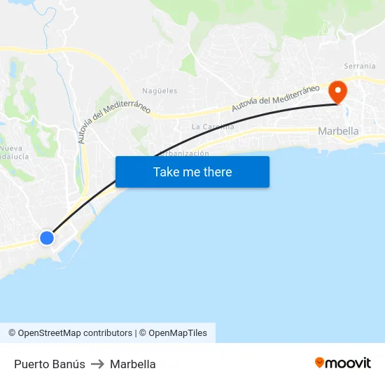 Puerto Banús to Marbella map