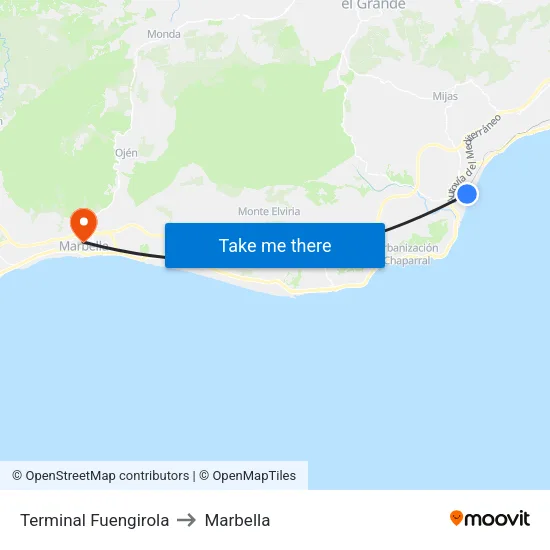 Terminal Fuengirola to Marbella map