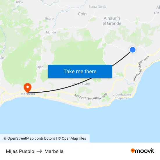 Mijas Pueblo to Marbella map