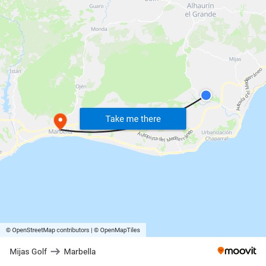 Mijas Golf to Marbella map