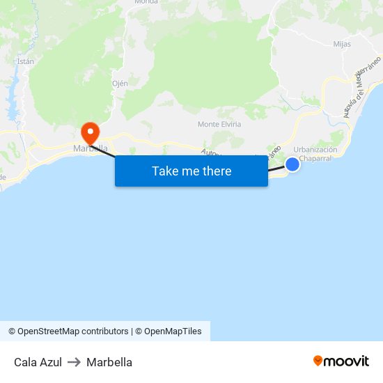 Cala Azul to Marbella map