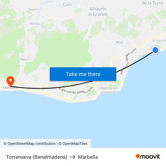 Torrenueva (Benalmádena) to Marbella map