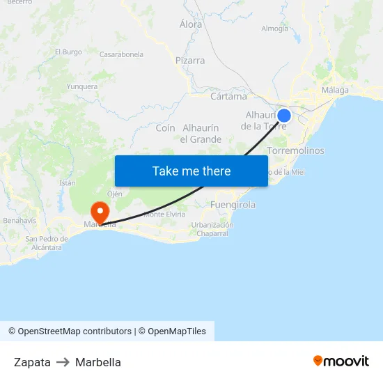 Zapata to Marbella map