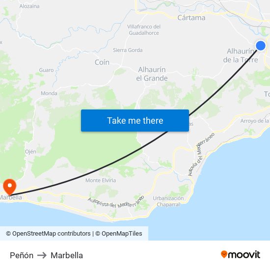 Peñón to Marbella map