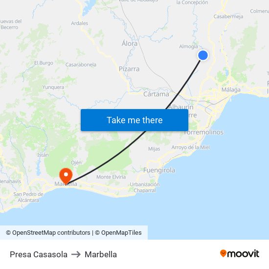 Presa  Casasola to Marbella map