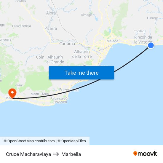 Cruce Macharaviaya to Marbella map