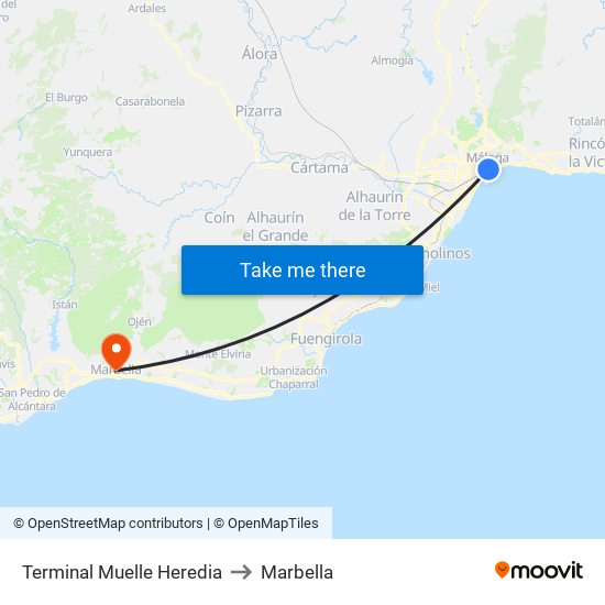 Terminal Muelle Heredia to Marbella map