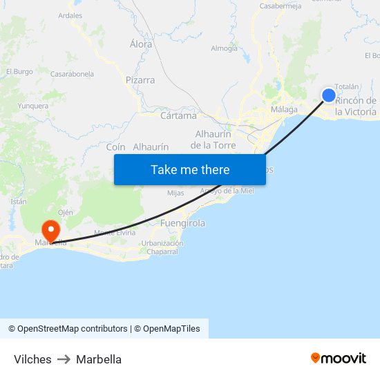 Vilches to Marbella map