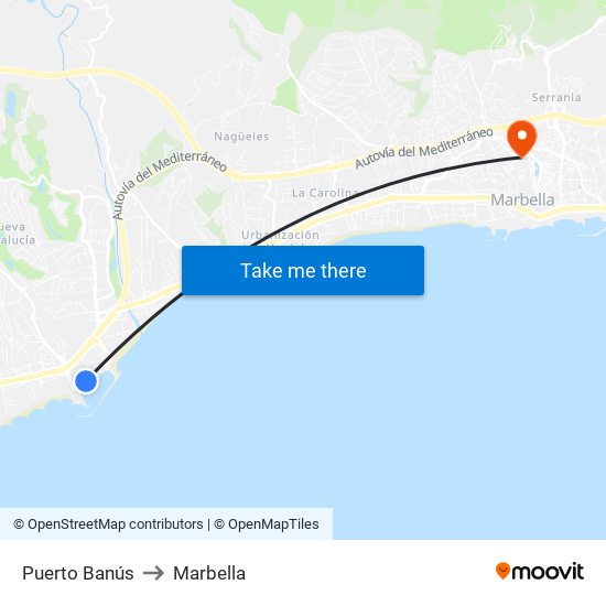 Puerto Banús to Marbella map