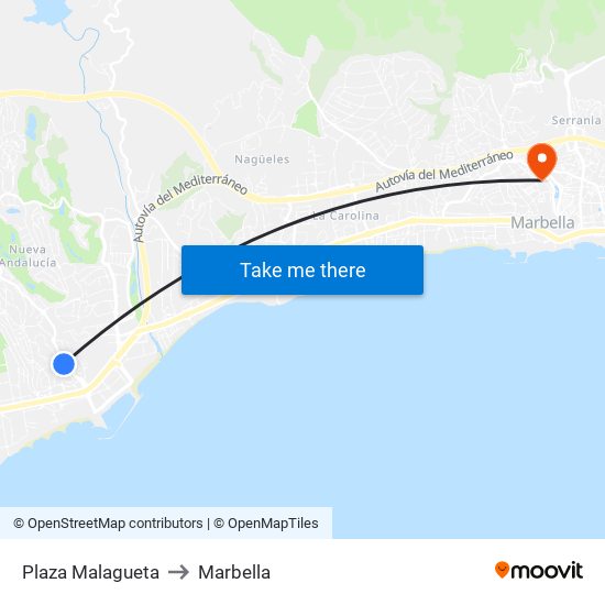 Plaza Malagueta to Marbella map