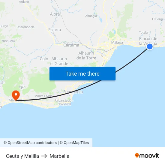 Ceuta y Melilla to Marbella map
