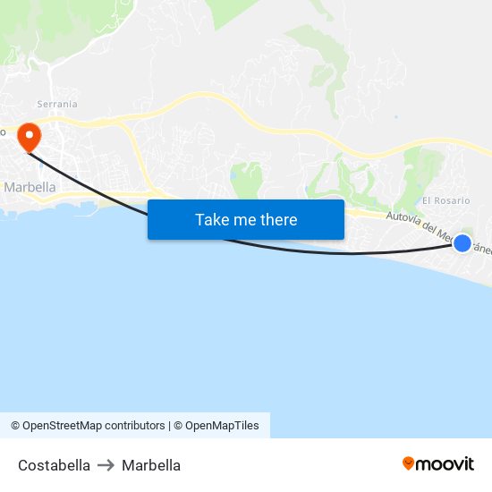 Costabella to Marbella map