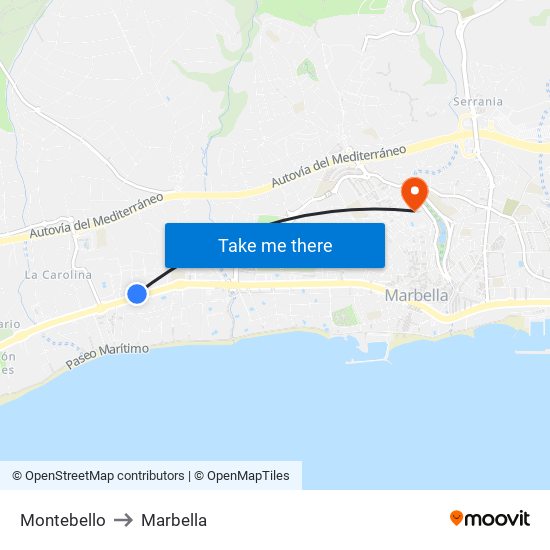 Montebello to Marbella map