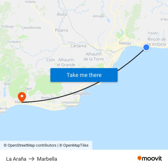 La Araña to Marbella map