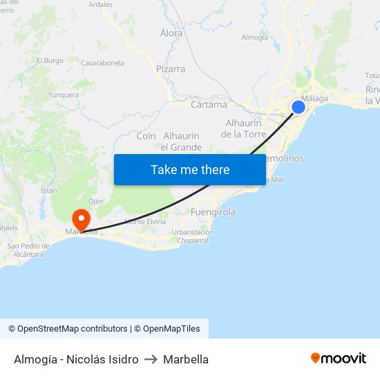 Almogía - Nicolás Isidro to Marbella map