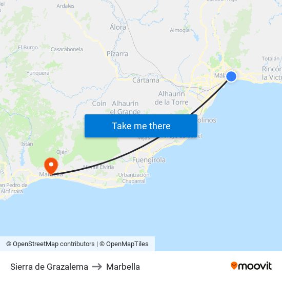 Sierra de Grazalema to Marbella map