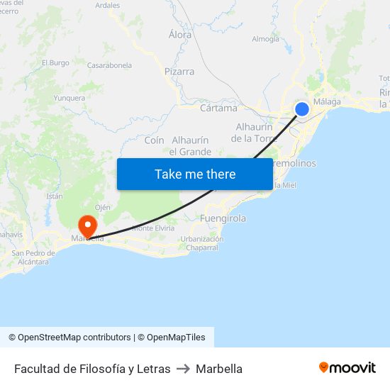 Facultad de Filosofía y Letras to Marbella map