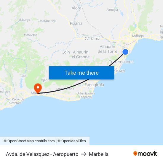 Avda. de Velazquez - Aeropuerto to Marbella map