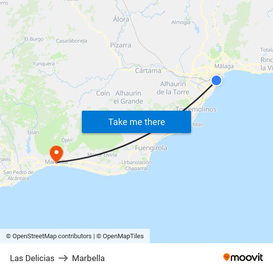 Las Delicias to Marbella map