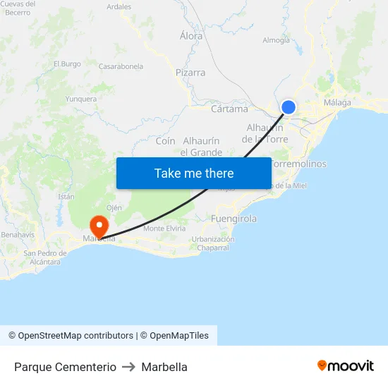 Parque Cementerio to Marbella map
