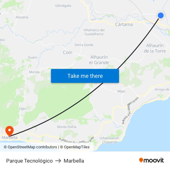 Parque Tecnológico to Marbella map