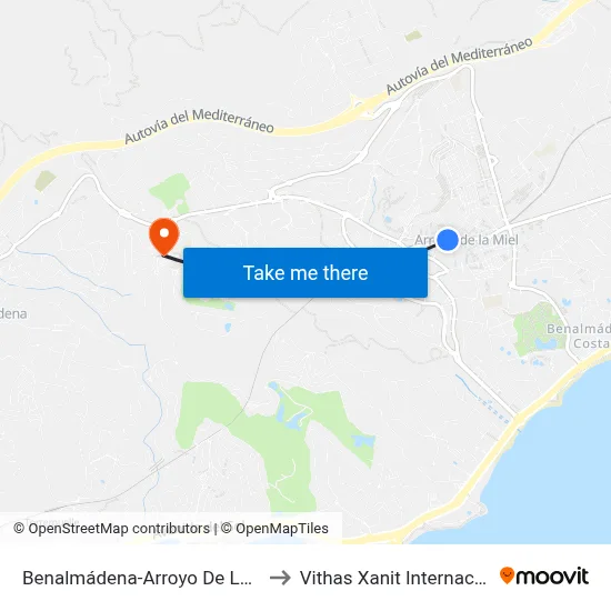 Benalmádena-Arroyo De La Miel to Vithas Xanit Internacional map