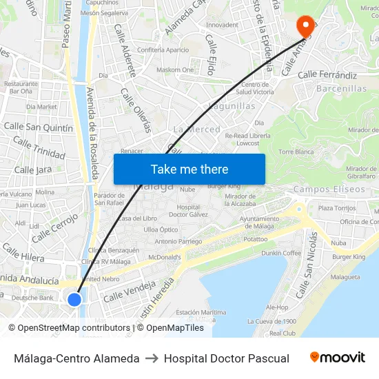 Málaga-Centro Alameda to Hospital Doctor Pascual map