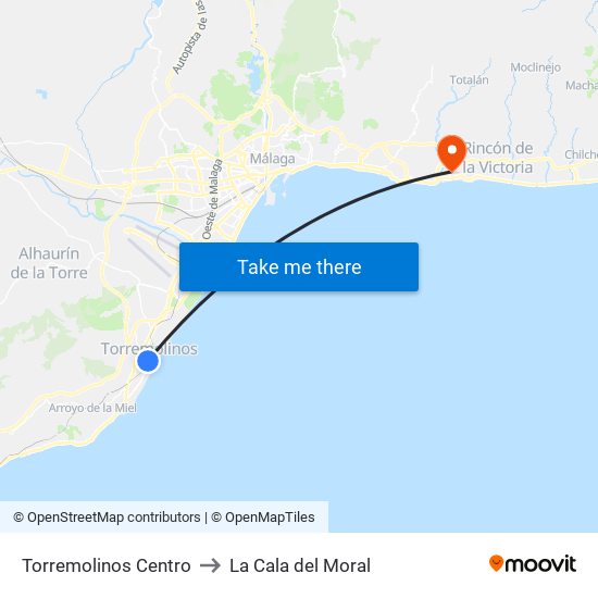 Torremolinos Centro to La Cala del Moral map