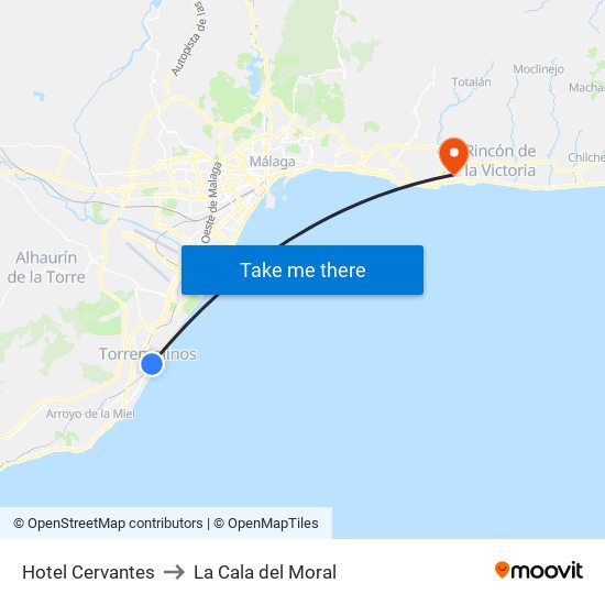 Hotel Cervantes to La Cala del Moral map