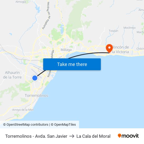 Torremolinos - Avda. San Javier to La Cala del Moral map