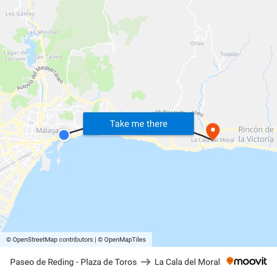 Paseo de Reding - Plaza de Toros to La Cala del Moral map
