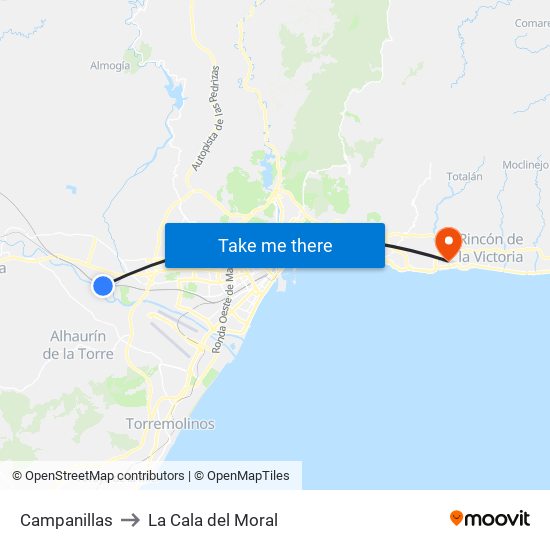 Campanillas to La Cala del Moral map