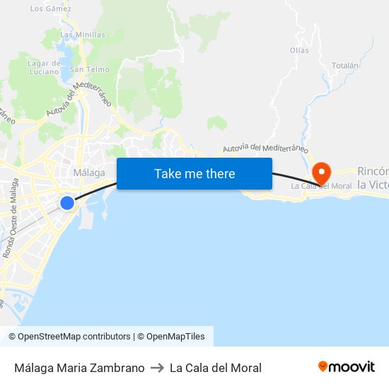 Málaga Maria Zambrano to La Cala del Moral map