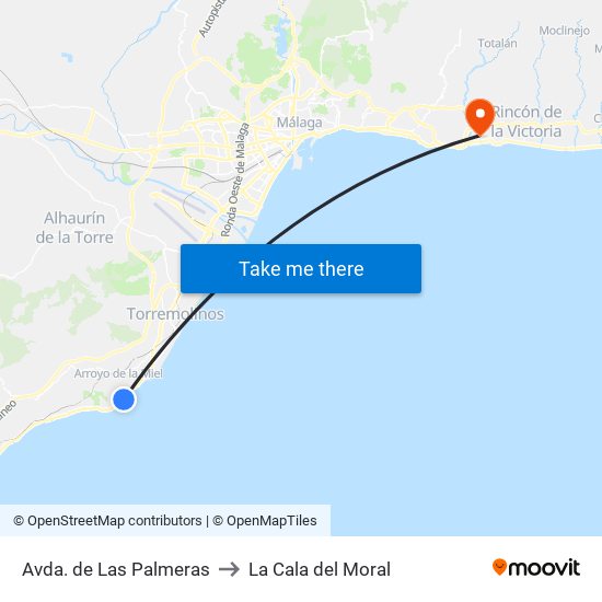 Avda. de Las Palmeras to La Cala del Moral map