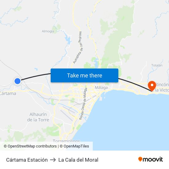 Cártama Estación to La Cala del Moral map