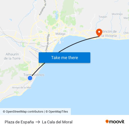 Plaza de España to La Cala del Moral map