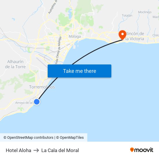 Hotel Aloha to La Cala del Moral map