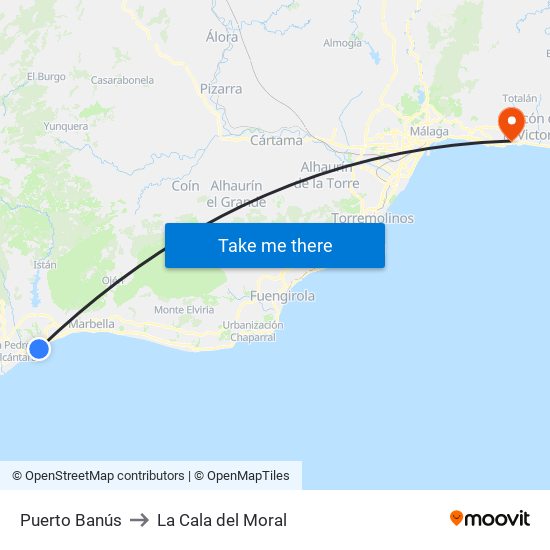 Puerto Banús to La Cala del Moral map