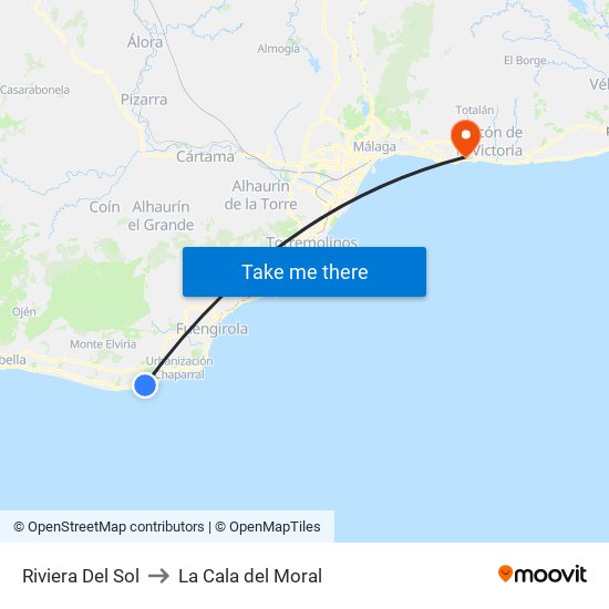 Riviera Del Sol to La Cala del Moral map