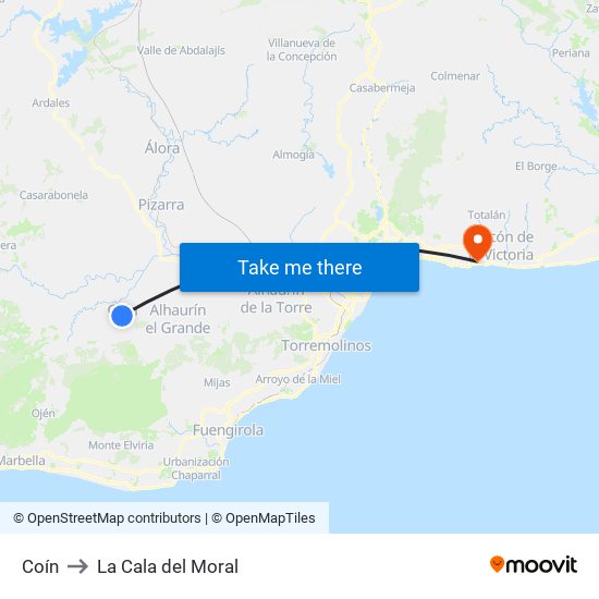 Coín to La Cala del Moral map