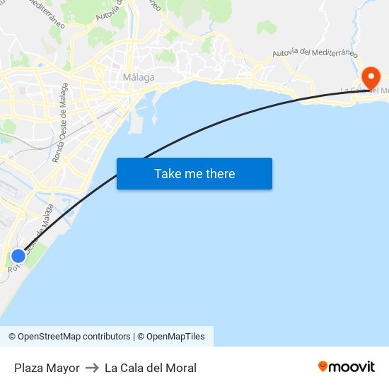 Plaza Mayor to La Cala del Moral map