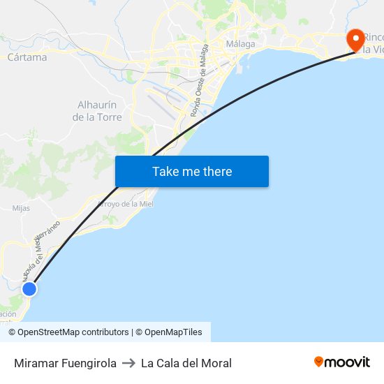 Miramar Fuengirola to La Cala del Moral map