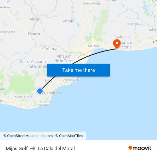 Mijas Golf to La Cala del Moral map