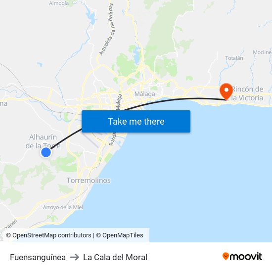 Fuensanguínea to La Cala del Moral map