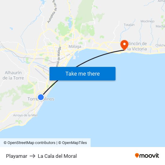 Playamar to La Cala del Moral map