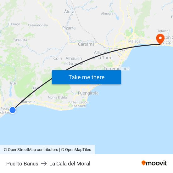 Puerto Banús to La Cala del Moral map