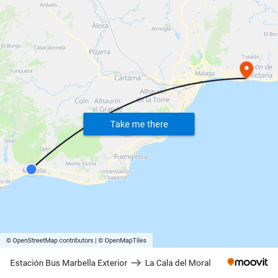 Estación Bus Marbella Exterior to La Cala del Moral map