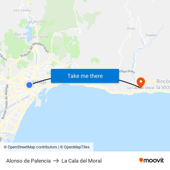 Alonso de Palencia to La Cala del Moral map