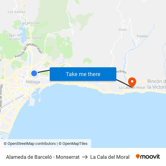 Alameda de Barceló - Monserrat to La Cala del Moral map